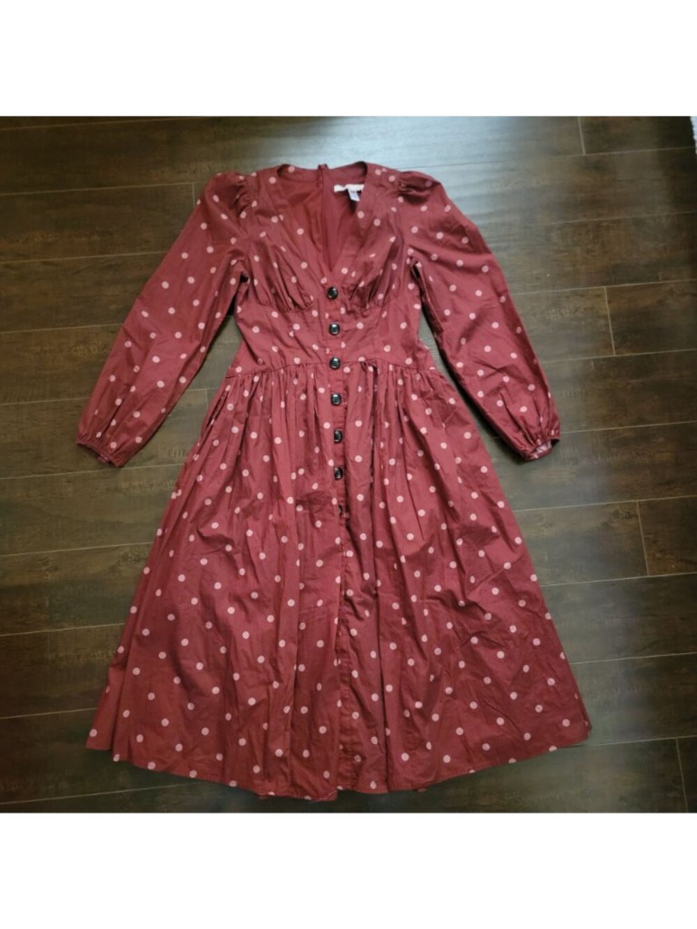 Hutch Drop Waist Long Sleeve Midi Dress Polka Dot Prairie Cottage Womens 4 - Picture 2 of 9